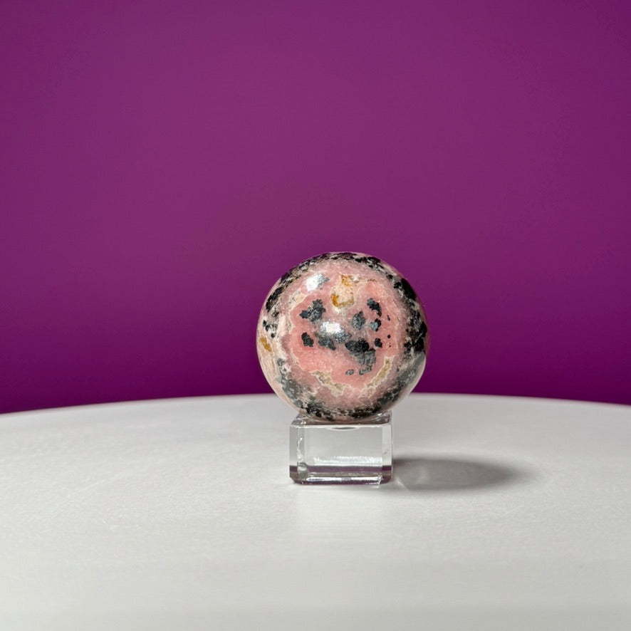 Rhodonite Sphere (Includes Glass Stand)