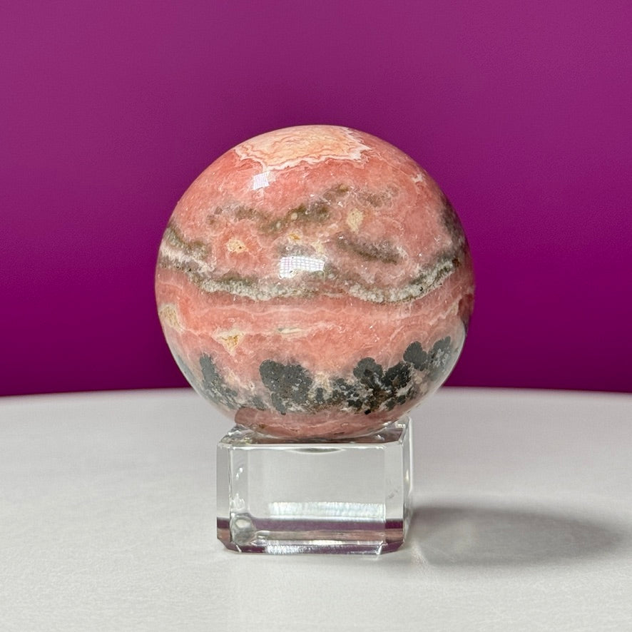 Rhodonite Sphere (Includes Glass Stand)
