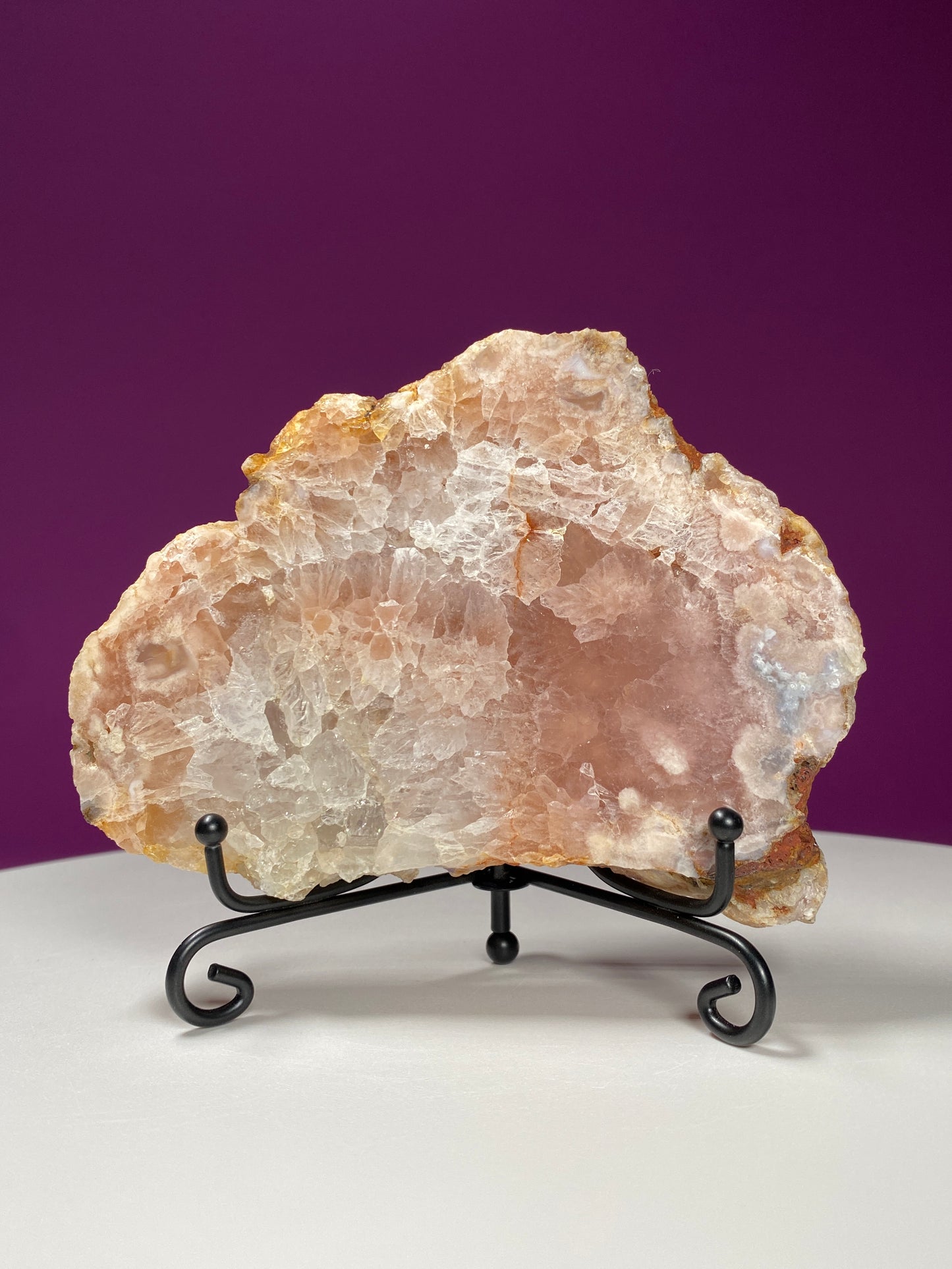 Pink Amethyst Slab (Includes Black Metal Stand)