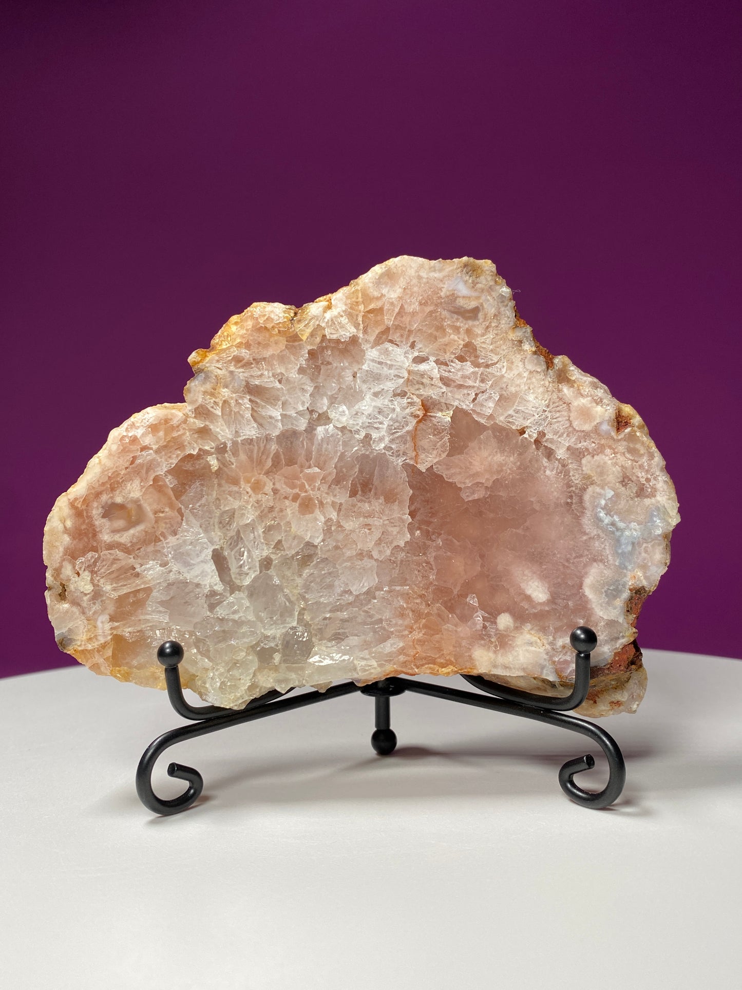 Pink Amethyst Slab (Includes Black Metal Stand)