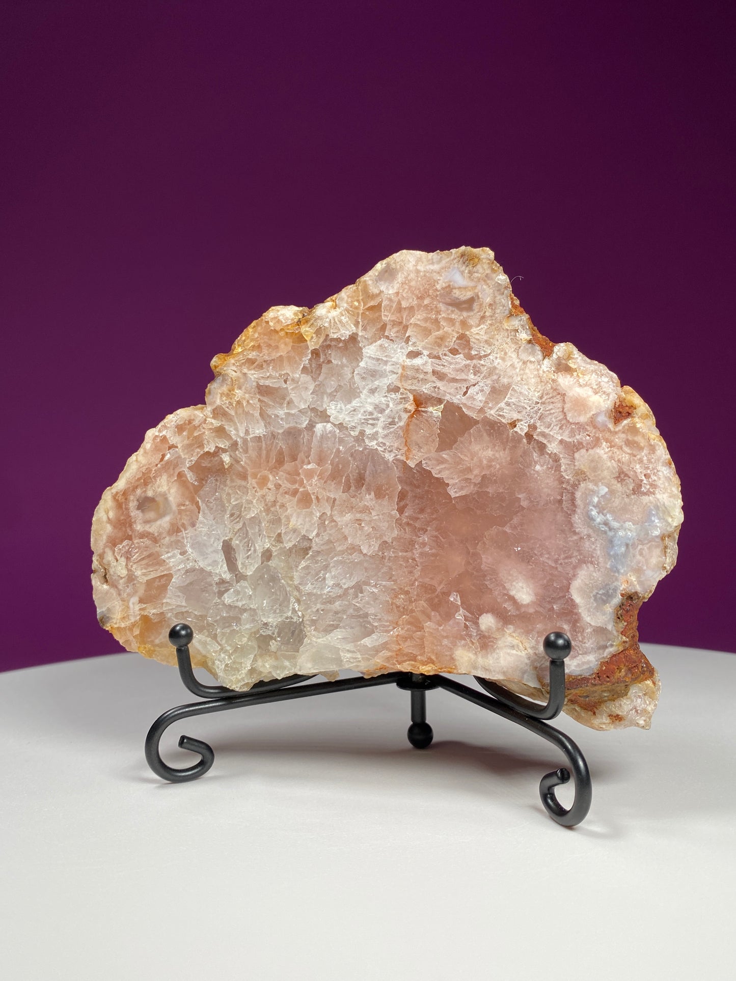Pink Amethyst Slab (Includes Black Metal Stand)