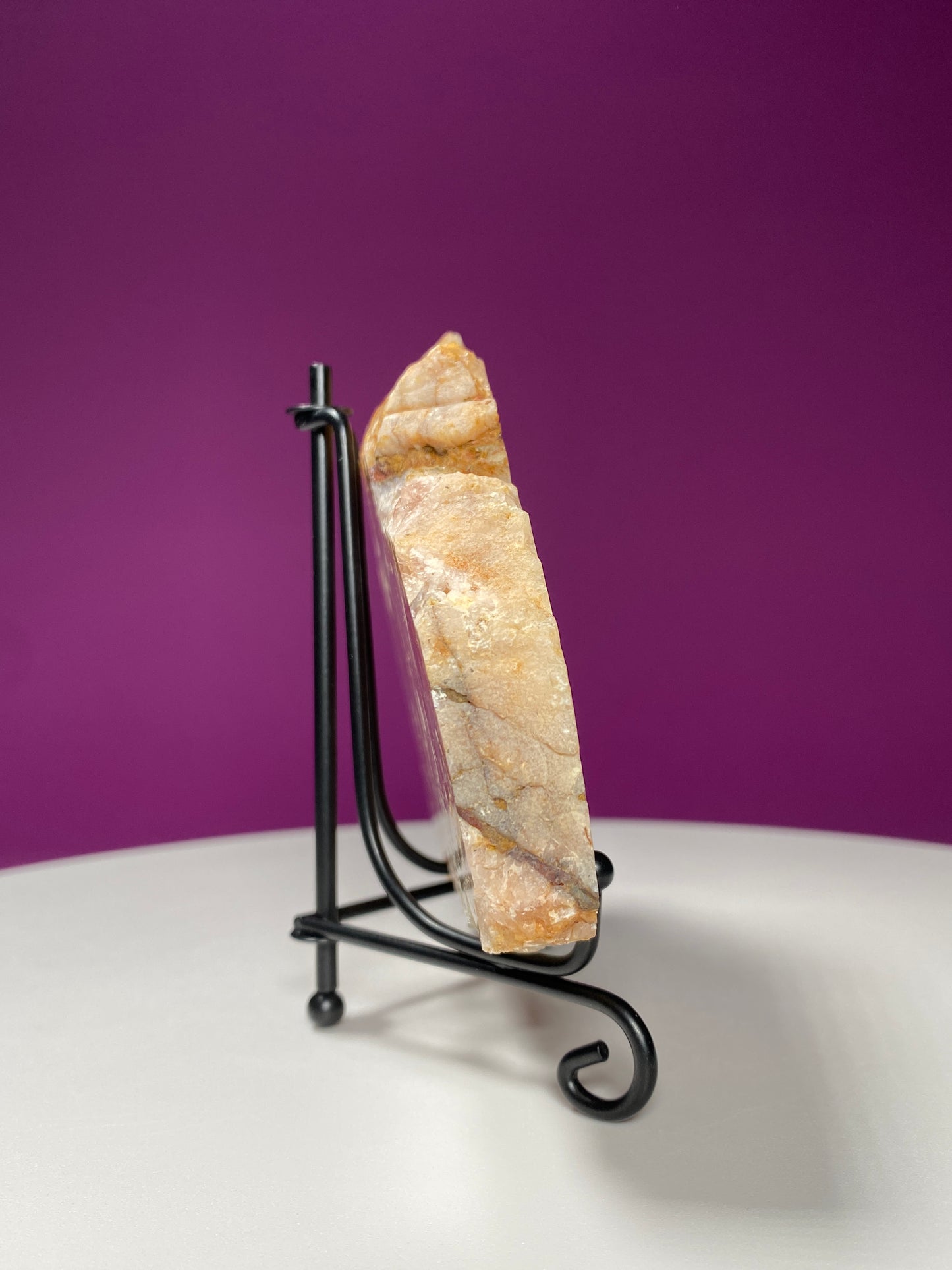Pink Amethyst Slab (Includes Black Metal Stand)