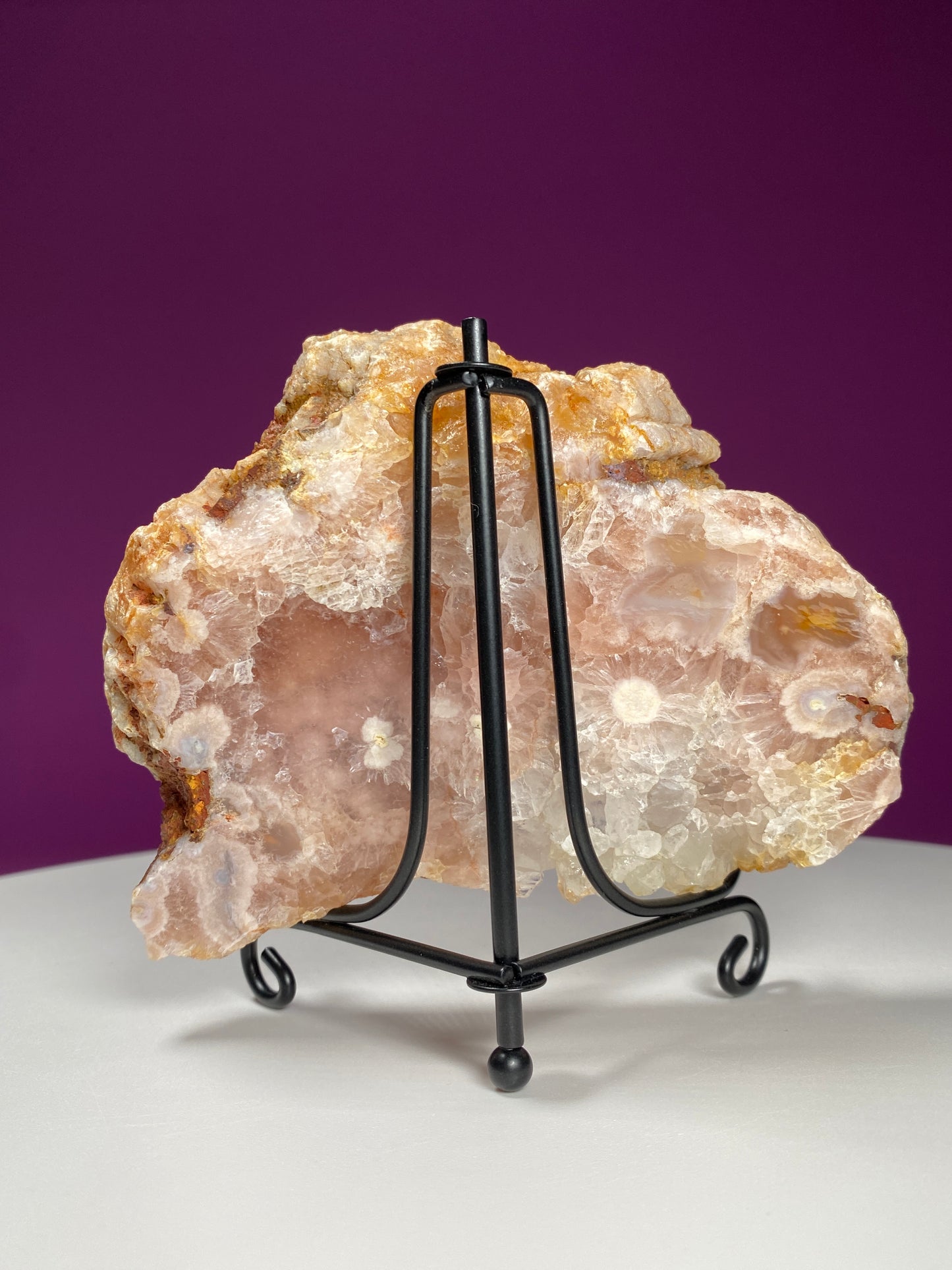 Pink Amethyst Slab (Includes Black Metal Stand)