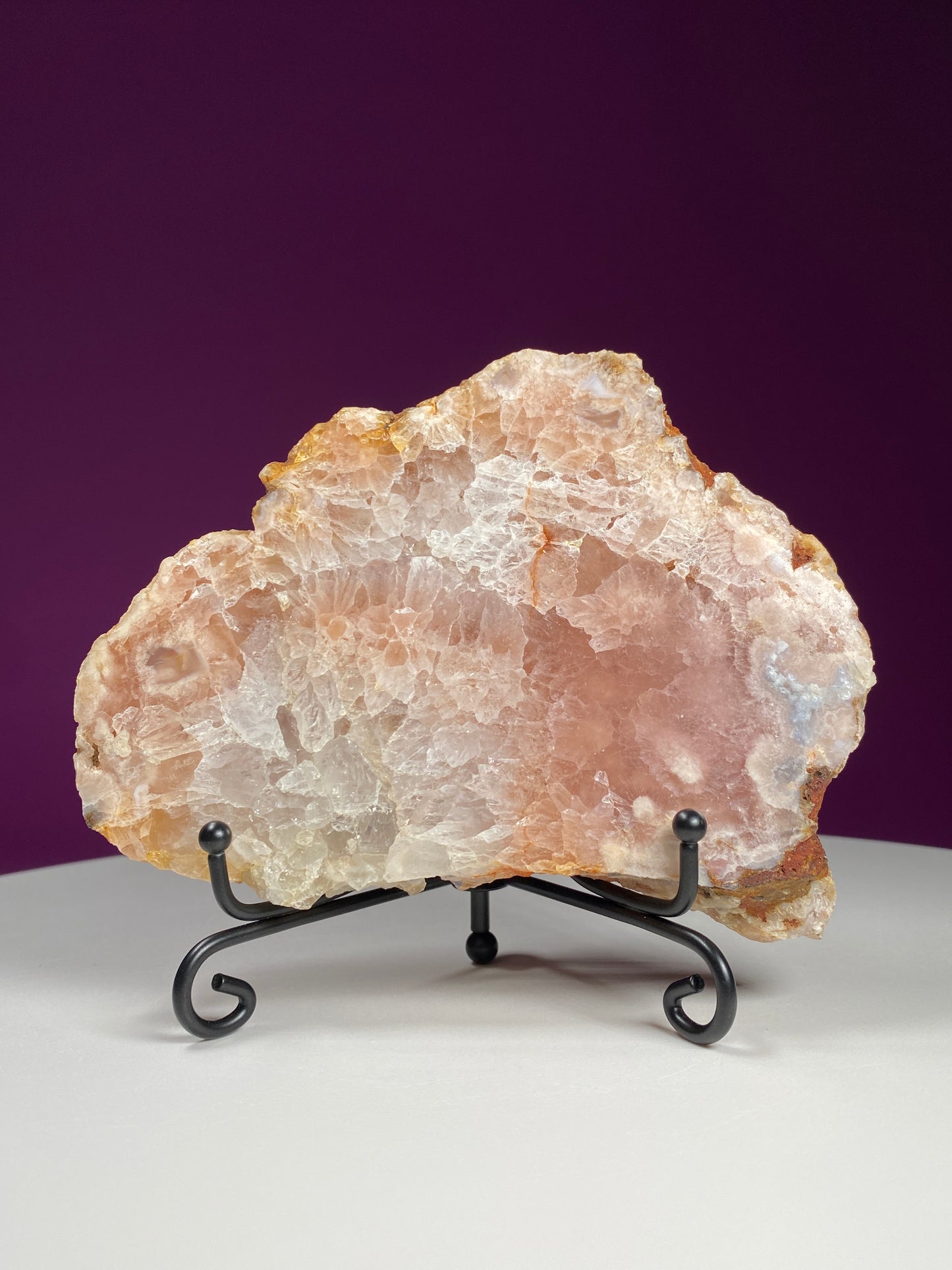 Pink Amethyst Slab (Includes Black Metal Stand)