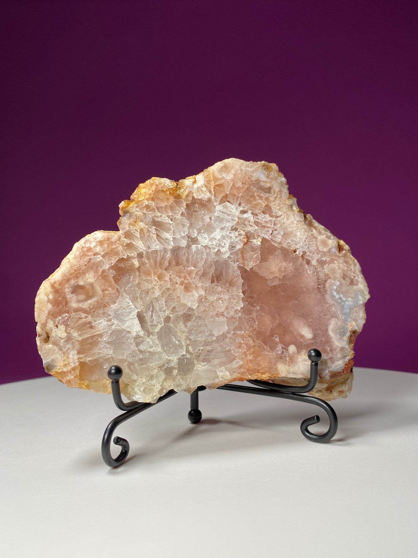 Pink Amethyst Slab (Includes Black Metal Stand)