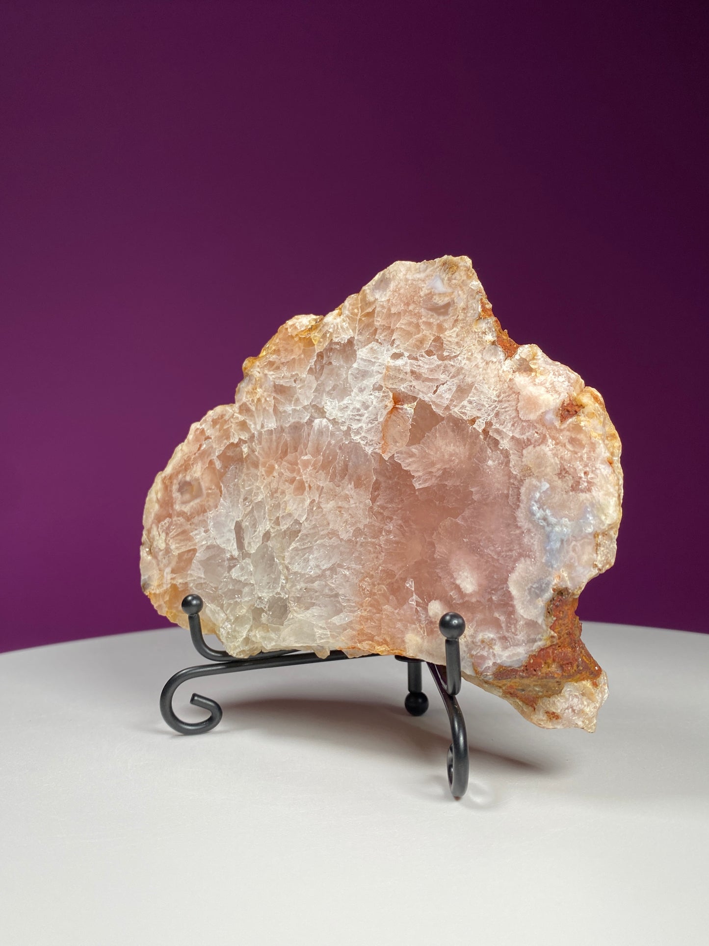 Pink Amethyst Slab (Includes Black Metal Stand)