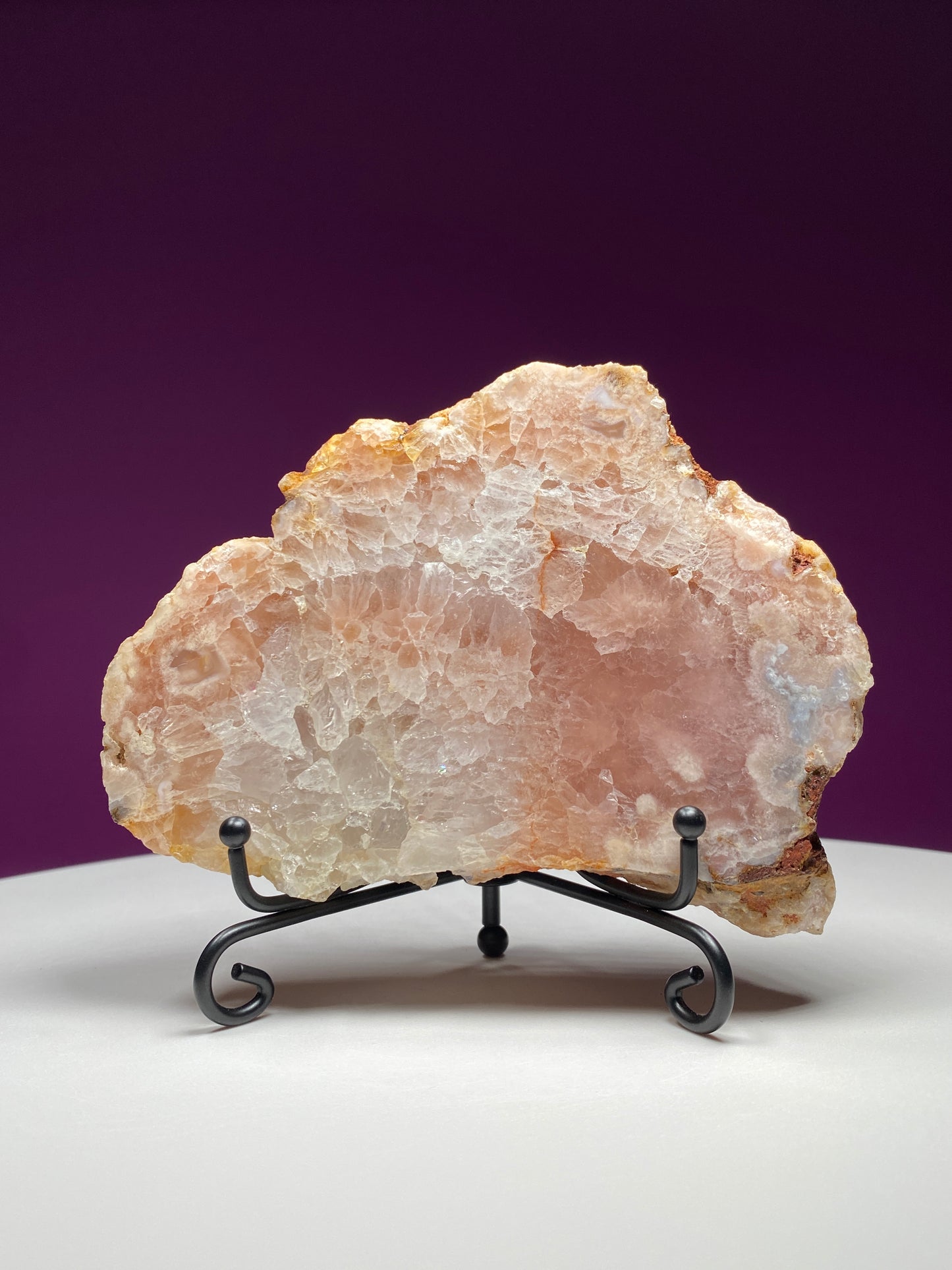 Pink Amethyst Slab (Includes Black Metal Stand)