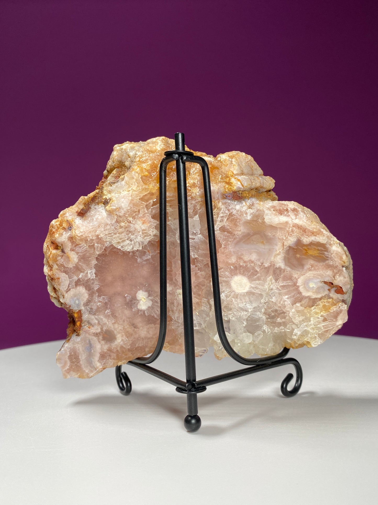 Pink Amethyst Slab (Includes Black Metal Stand)