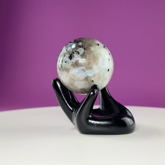 Blue Moonstone Sphere (Includes Black Hand Stand)