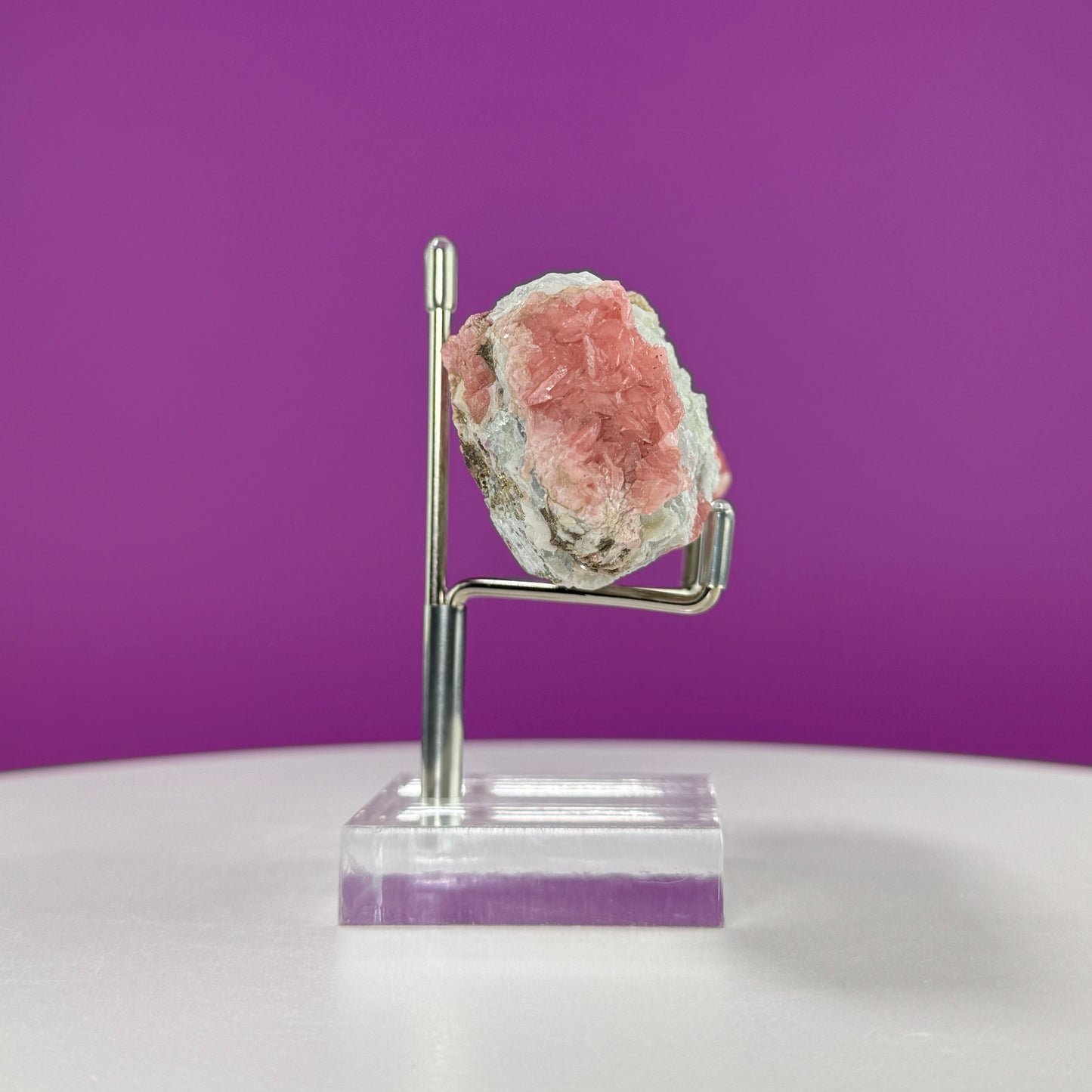 Rhodochrosite Specimen with Pyrite (Wutong Mine, Guangxi, China) (Includes Metal/Acrylic Stand)