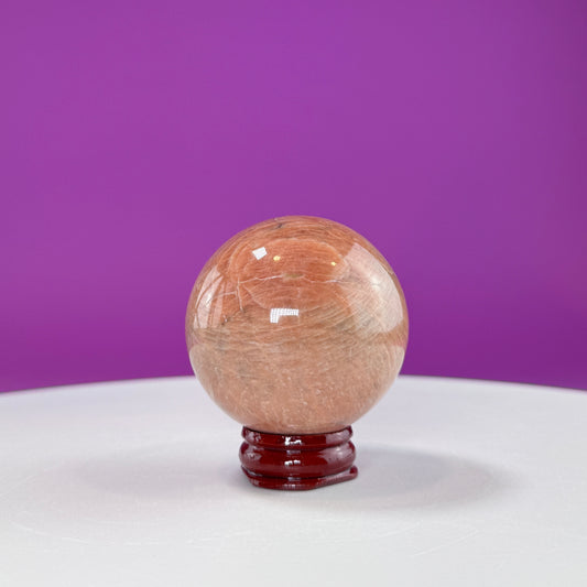 Peach Moonstone Sphere (Includes Wood Stand)