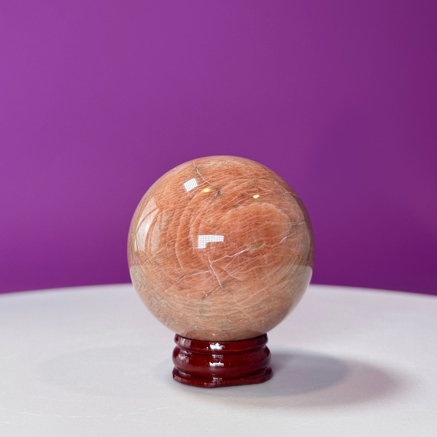 Peach Moonstone Sphere (Includes Wood Stand)