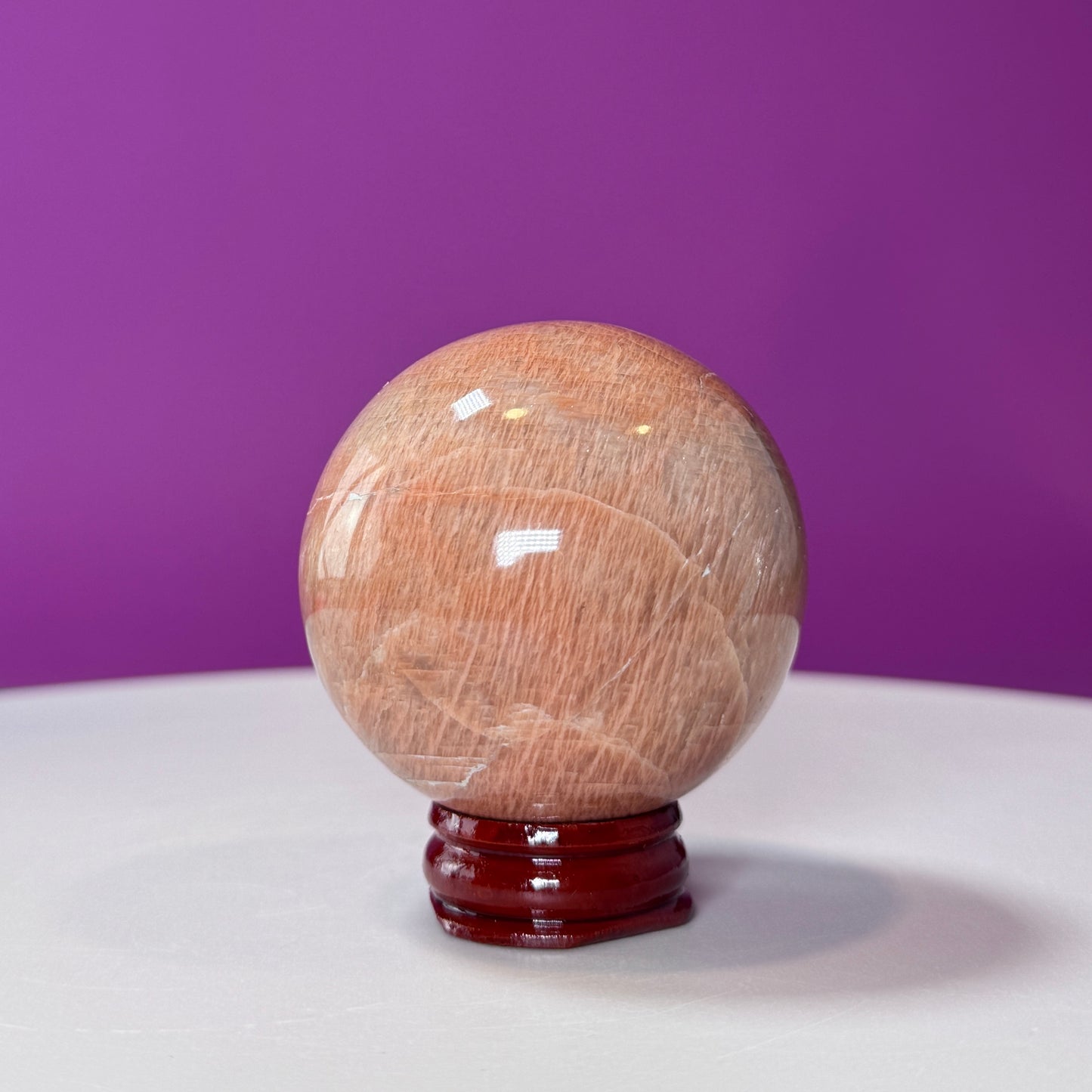 Peach Moonstone Sphere (Includes Wood Stand)