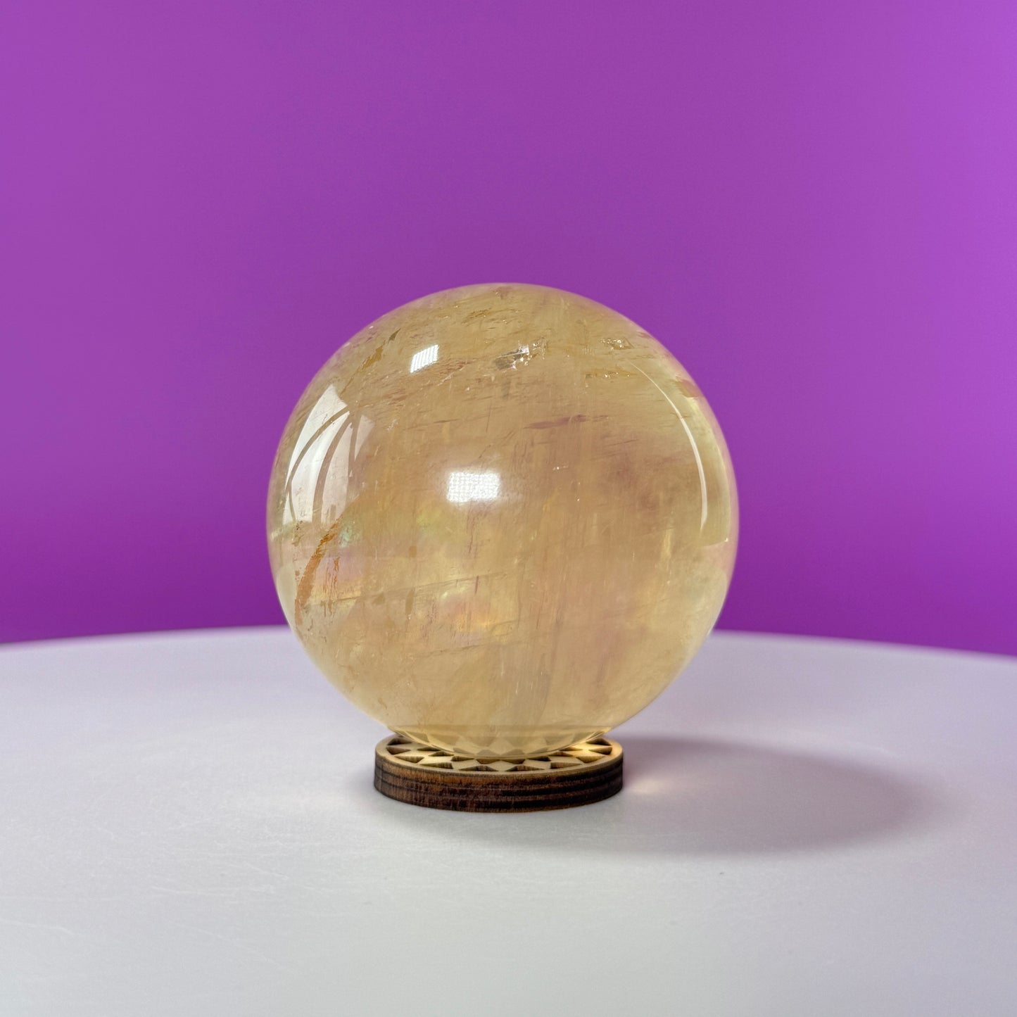 Honey Calcite Sphere (Includes Decorative Wood Stand)