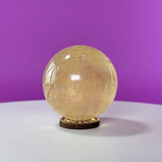 Honey Calcite Sphere (Includes Decorative Wood Stand)