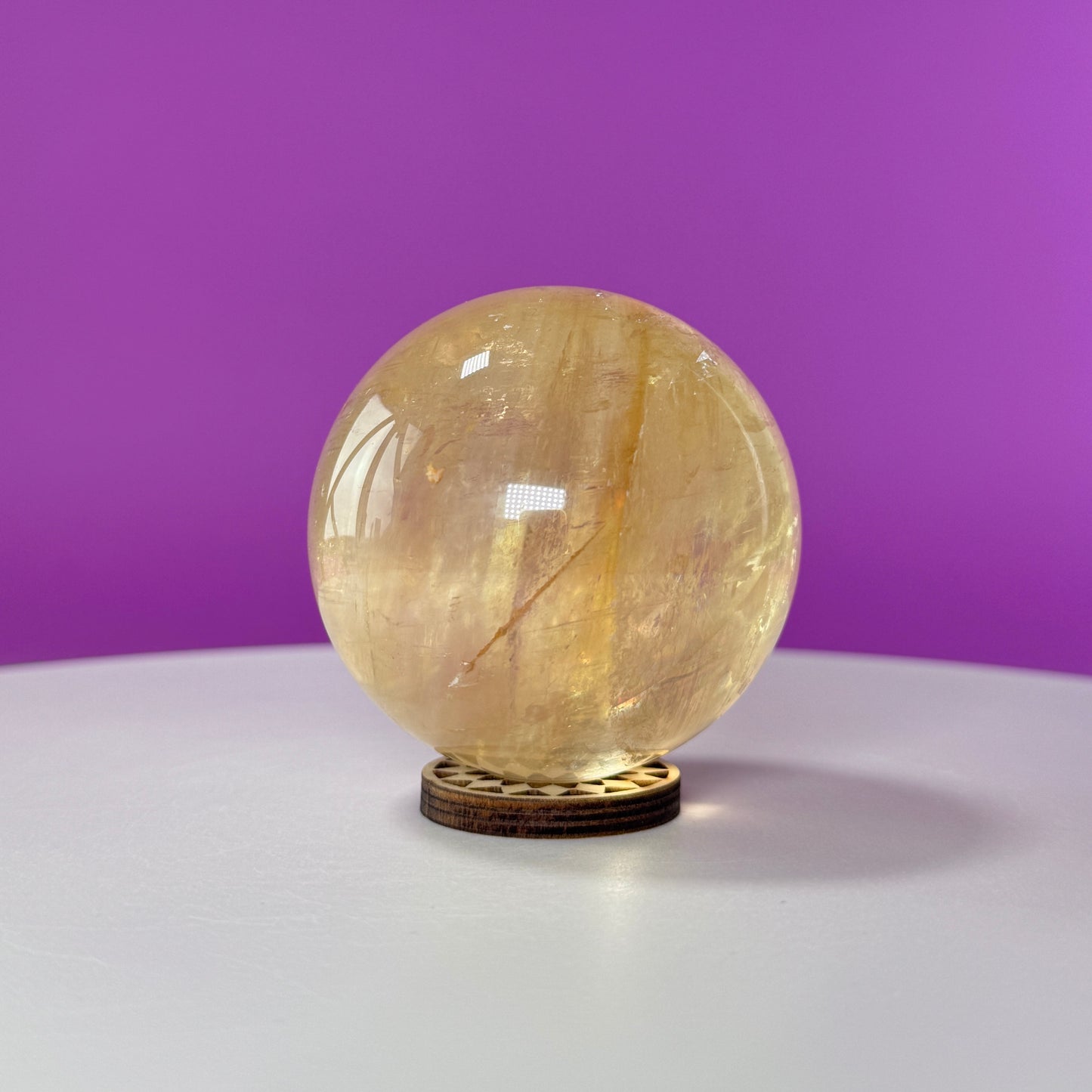 Honey Calcite Sphere (Includes Decorative Wood Stand)
