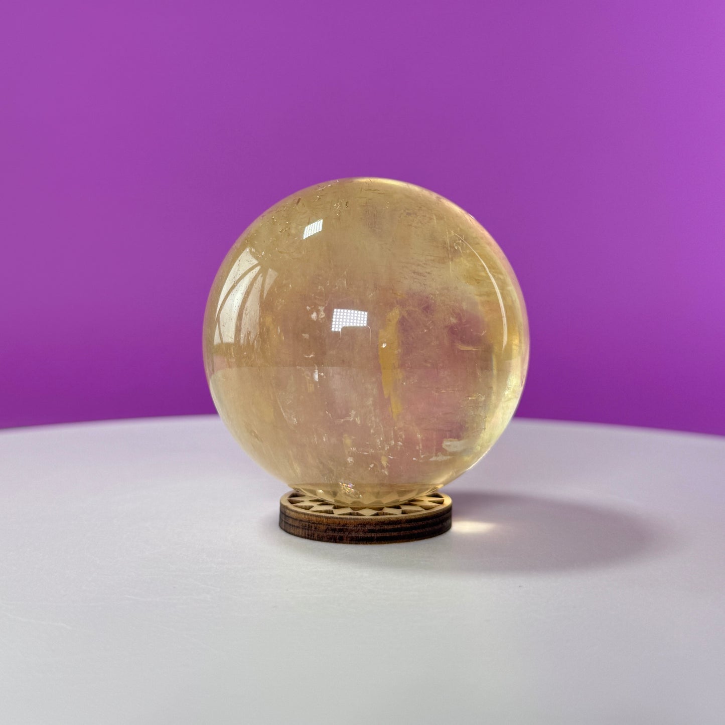 Honey Calcite Sphere (Includes Decorative Wood Stand)