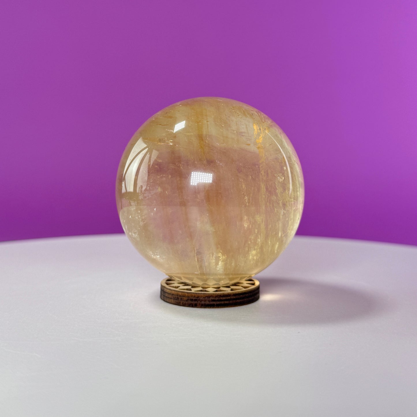 Honey Calcite Sphere (Includes Decorative Wood Stand)