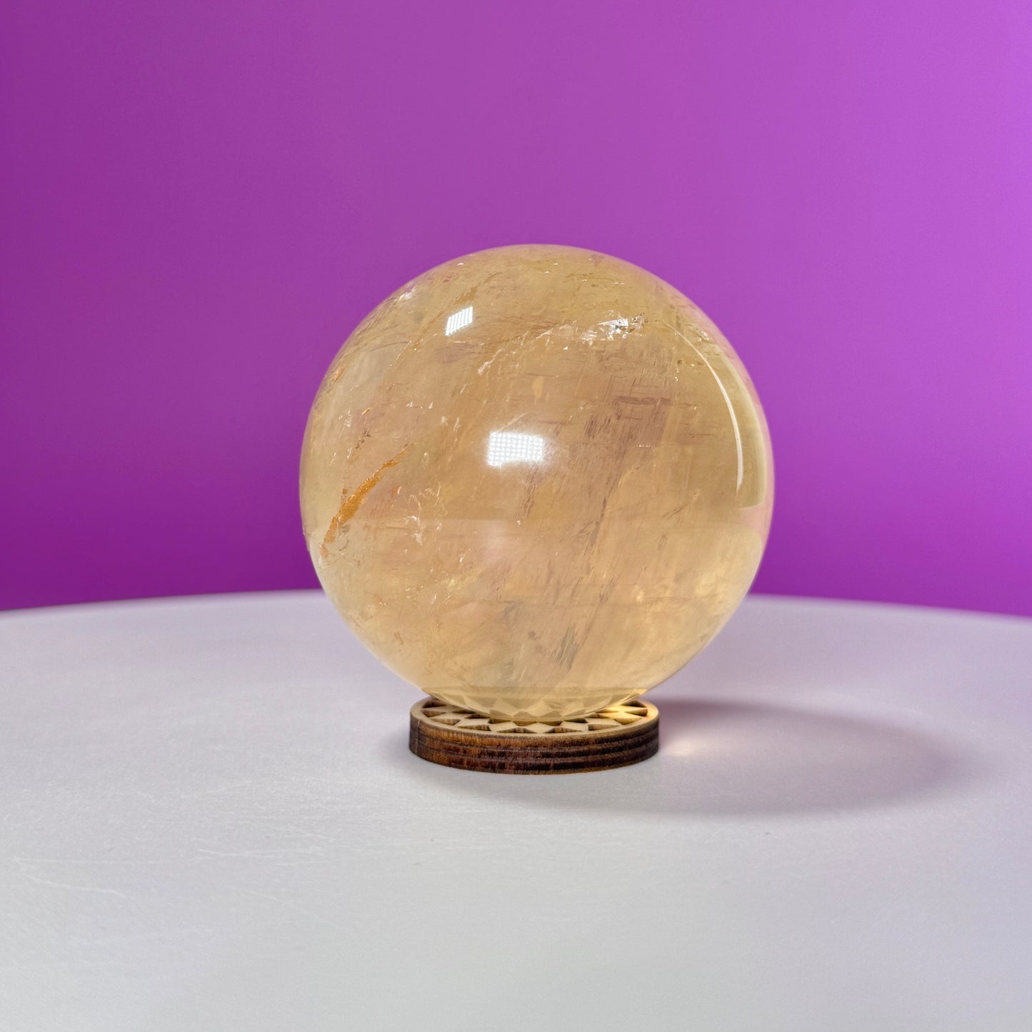 Honey Calcite Sphere (Includes Decorative Wood Stand)