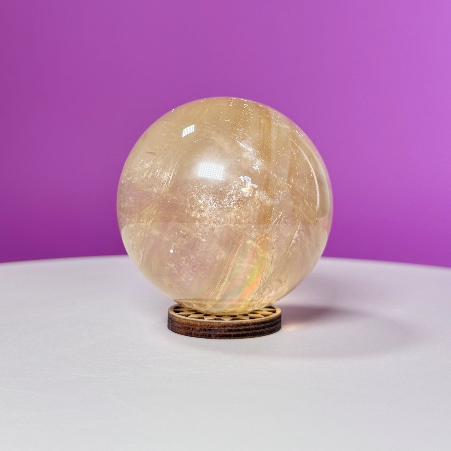 Honey Calcite Sphere (Includes Decorative Wood Stand)