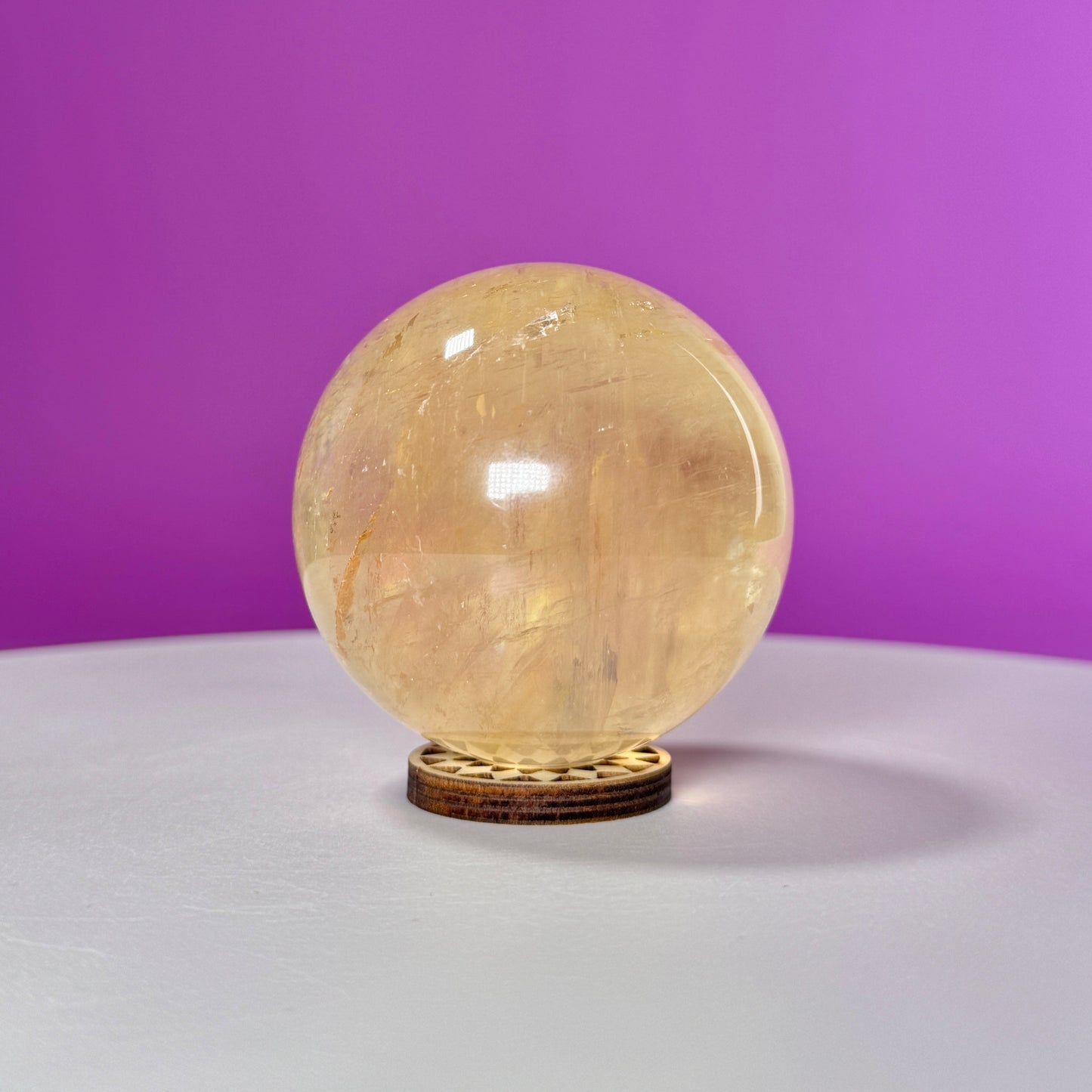 Honey Calcite Sphere (Includes Decorative Wood Stand)