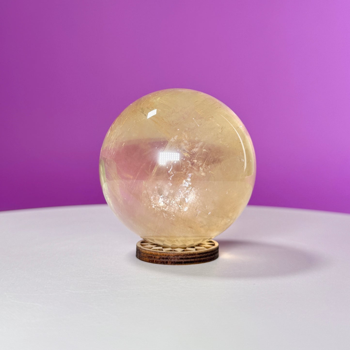 Honey Calcite Sphere (Includes Decorative Wood Stand)