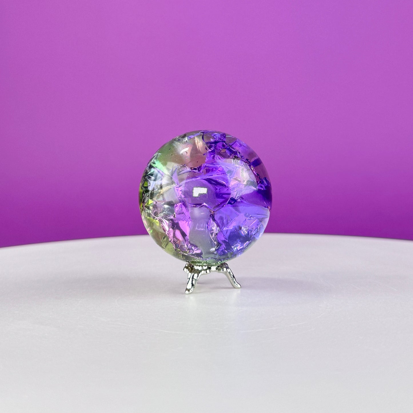 Crackle Glass Sphere (Includes Silver Metal Stand)