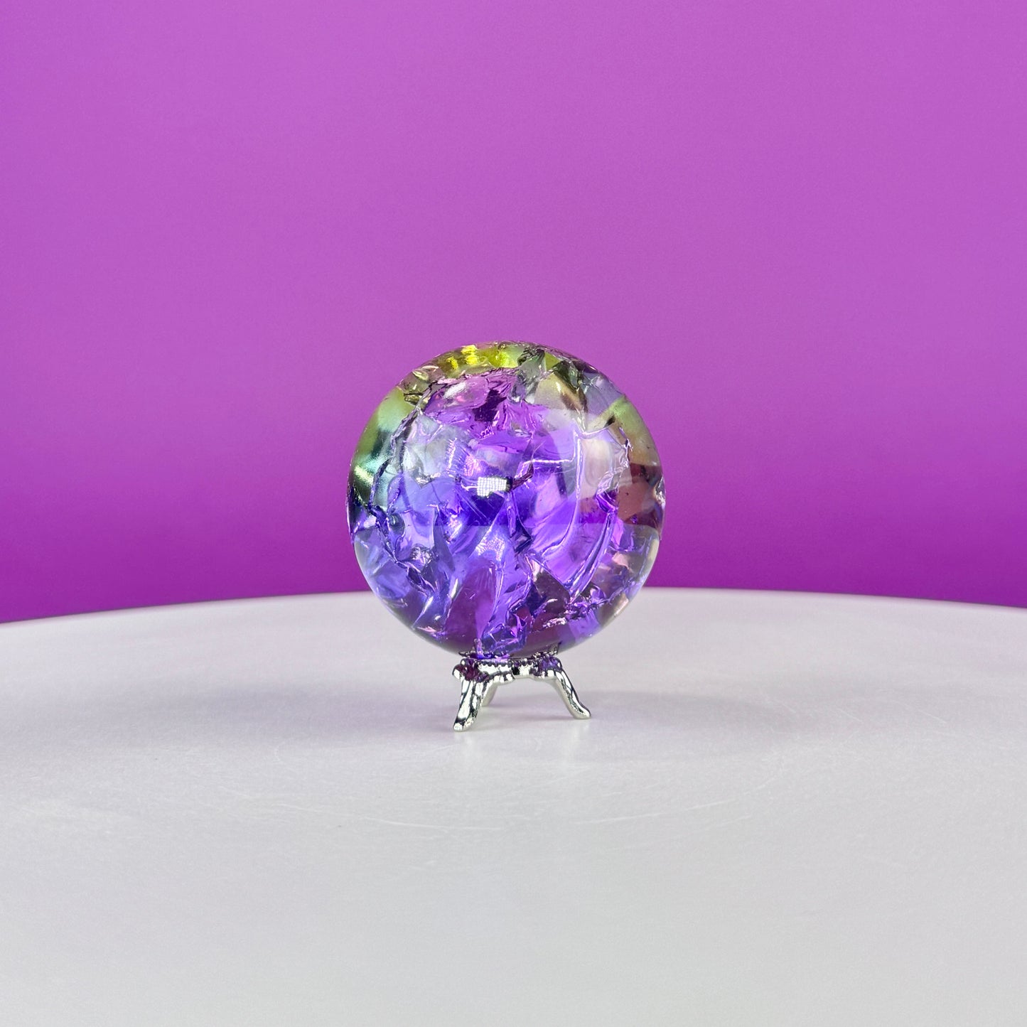 Crackle Glass Sphere (Includes Silver Metal Stand)