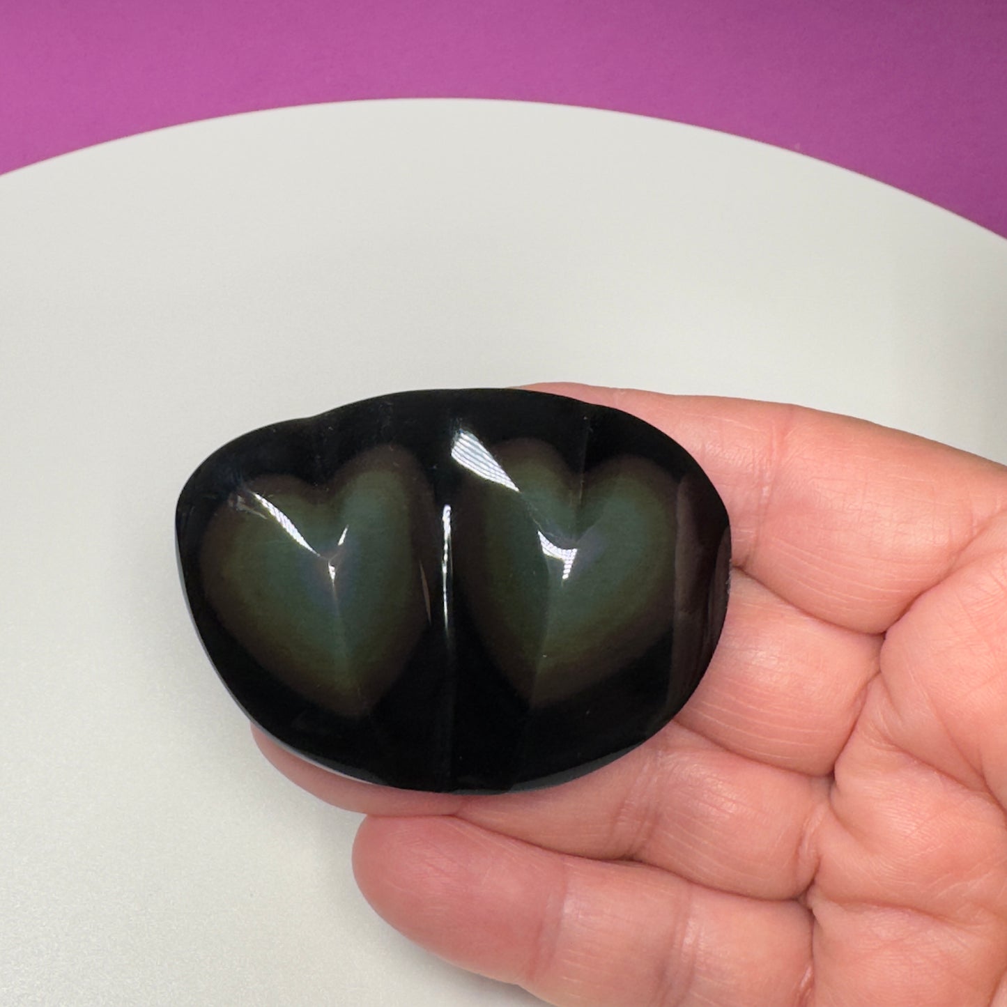 Rainbow Obsidian Double Heart Carving (Mexico) (Includes Acrylic Stand)