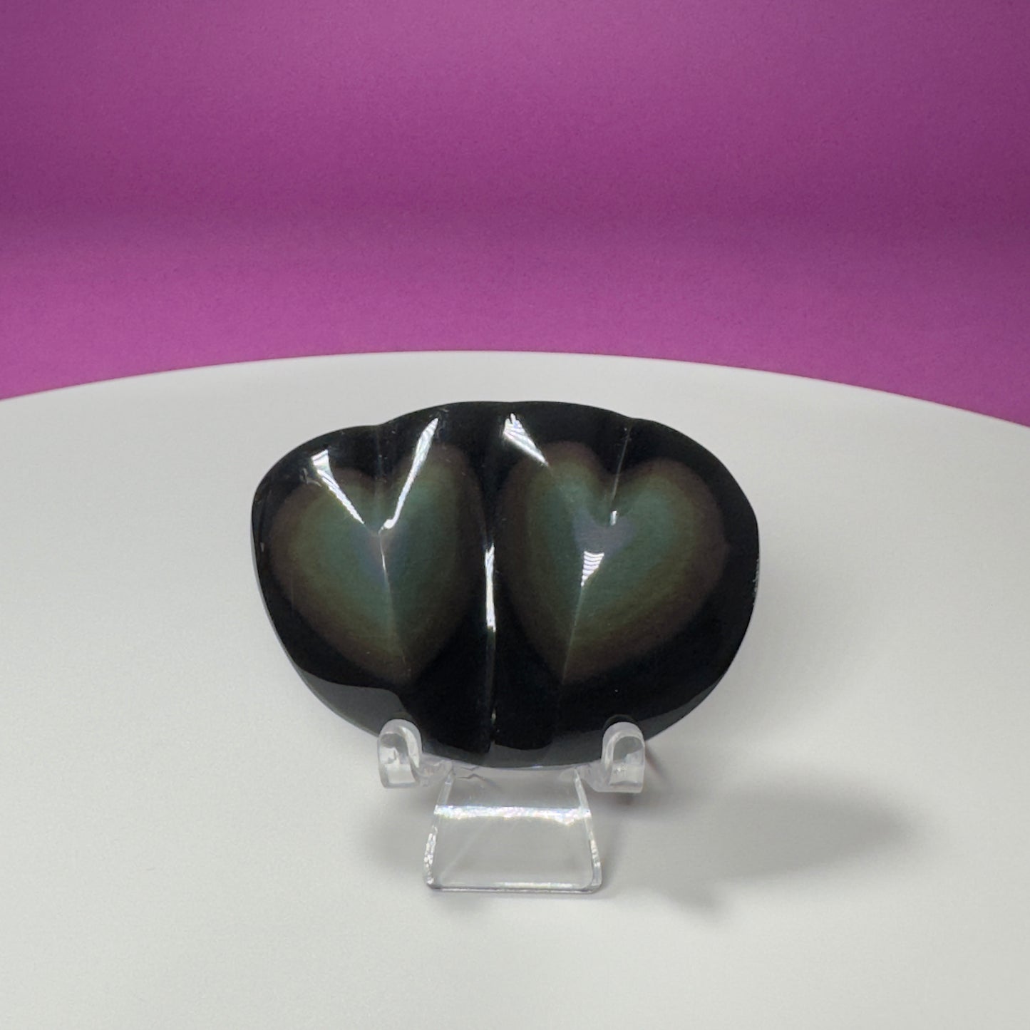 Rainbow Obsidian Double Heart Carving (Mexico) (Includes Acrylic Stand)