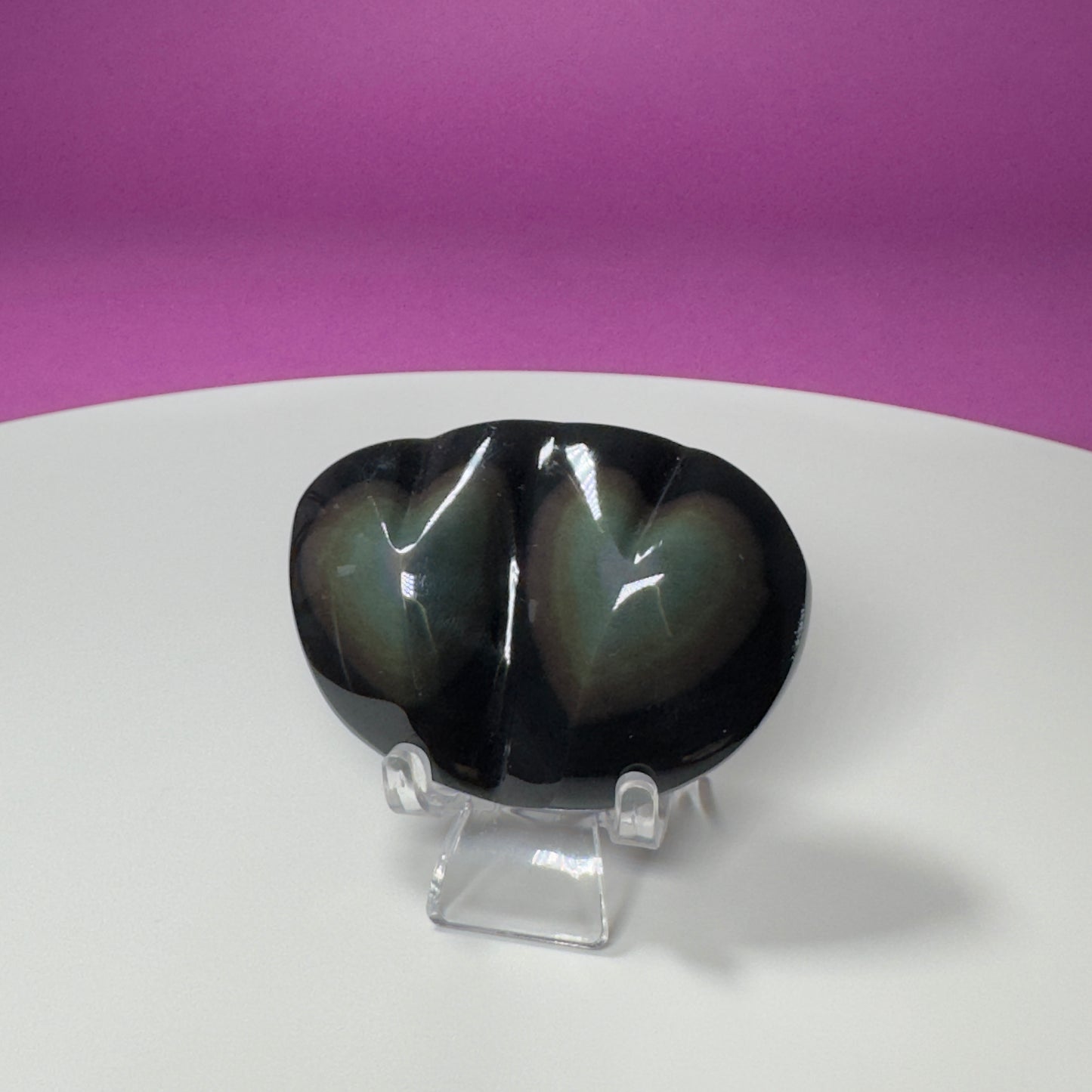 Rainbow Obsidian Double Heart Carving (Mexico) (Includes Acrylic Stand)