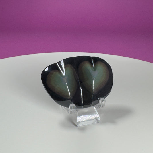 Rainbow Obsidian Double Heart Carving (Mexico) (Includes Acrylic Stand)