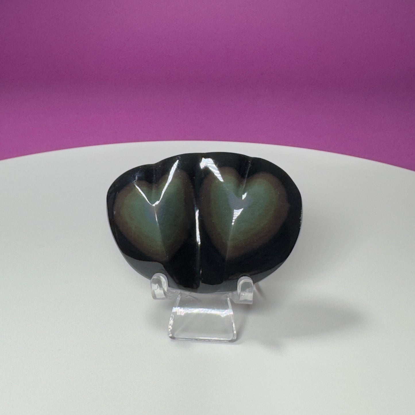 Rainbow Obsidian Double Heart Carving (Mexico) (Includes Acrylic Stand)
