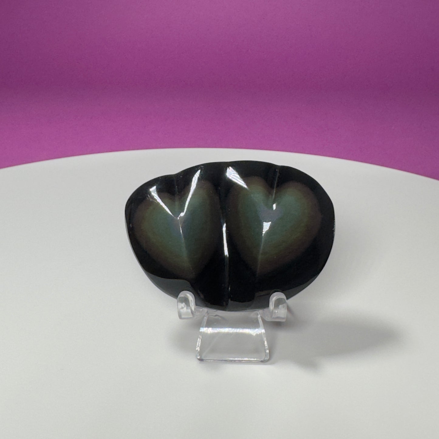 Rainbow Obsidian Double Heart Carving (Mexico) (Includes Acrylic Stand)