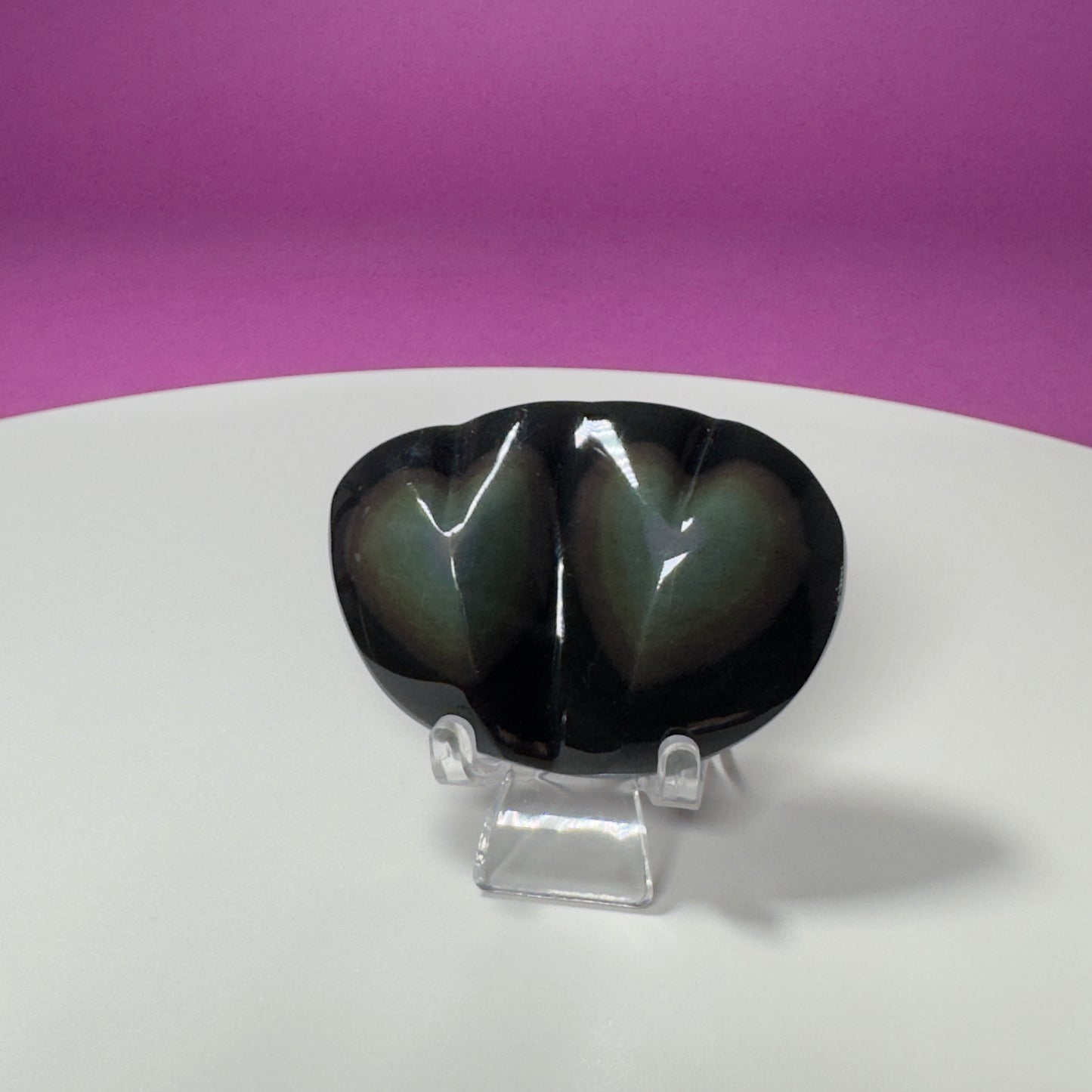 Rainbow Obsidian Double Heart Carving (Mexico) (Includes Acrylic Stand)