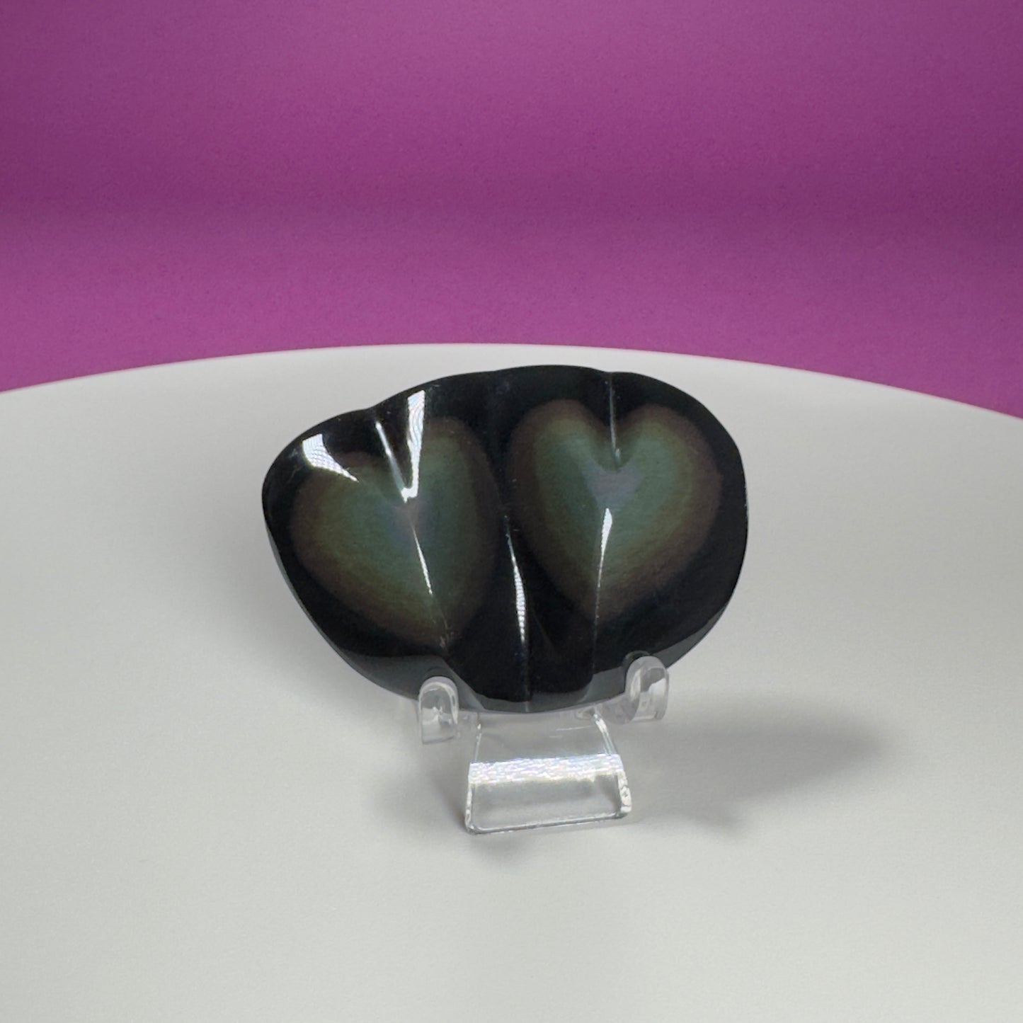 Rainbow Obsidian Double Heart Carving (Mexico) (Includes Acrylic Stand)