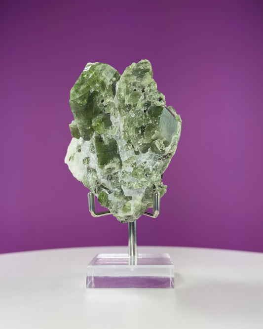 Diopside Crystal Cluster, UV Reactive (Afghanistan) (Includes Acrylic/Metal Adjustable Stand)