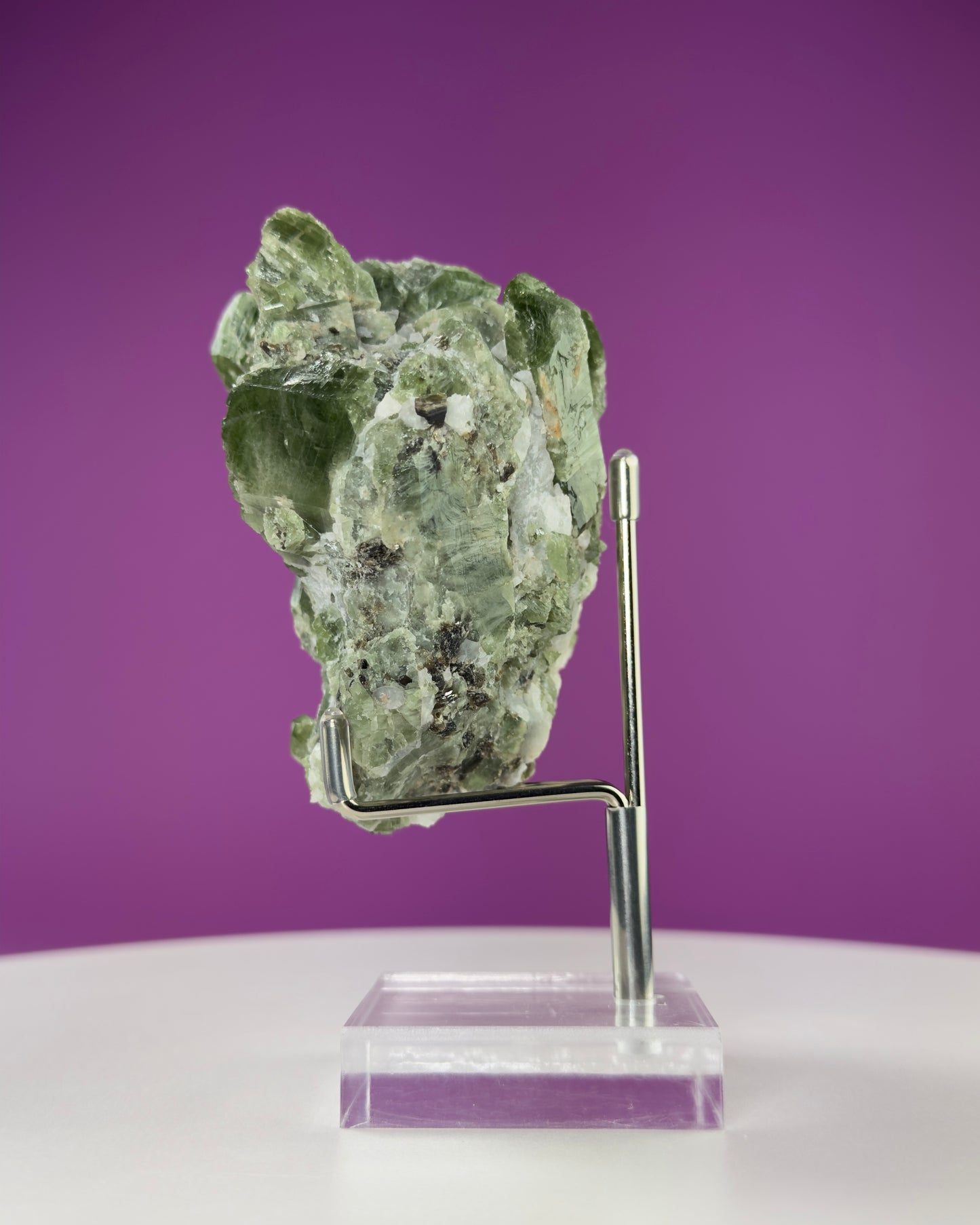 Diopside Crystal Cluster, UV Reactive (Afghanistan) (Includes Acrylic/Metal Adjustable Stand)