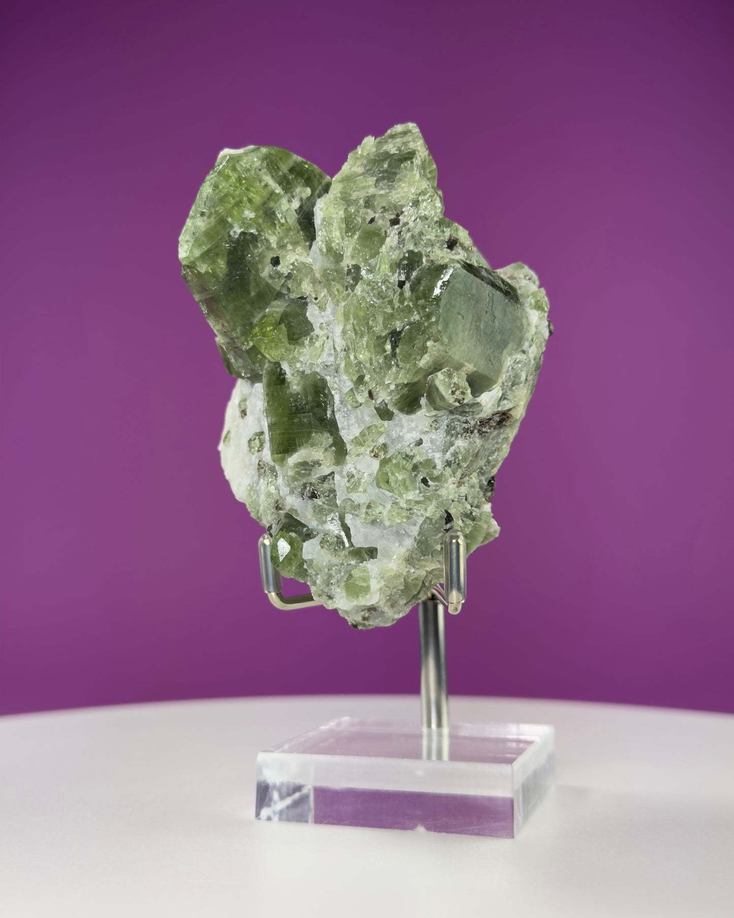 Diopside Crystal Cluster, UV Reactive (Afghanistan) (Includes Acrylic/Metal Adjustable Stand)