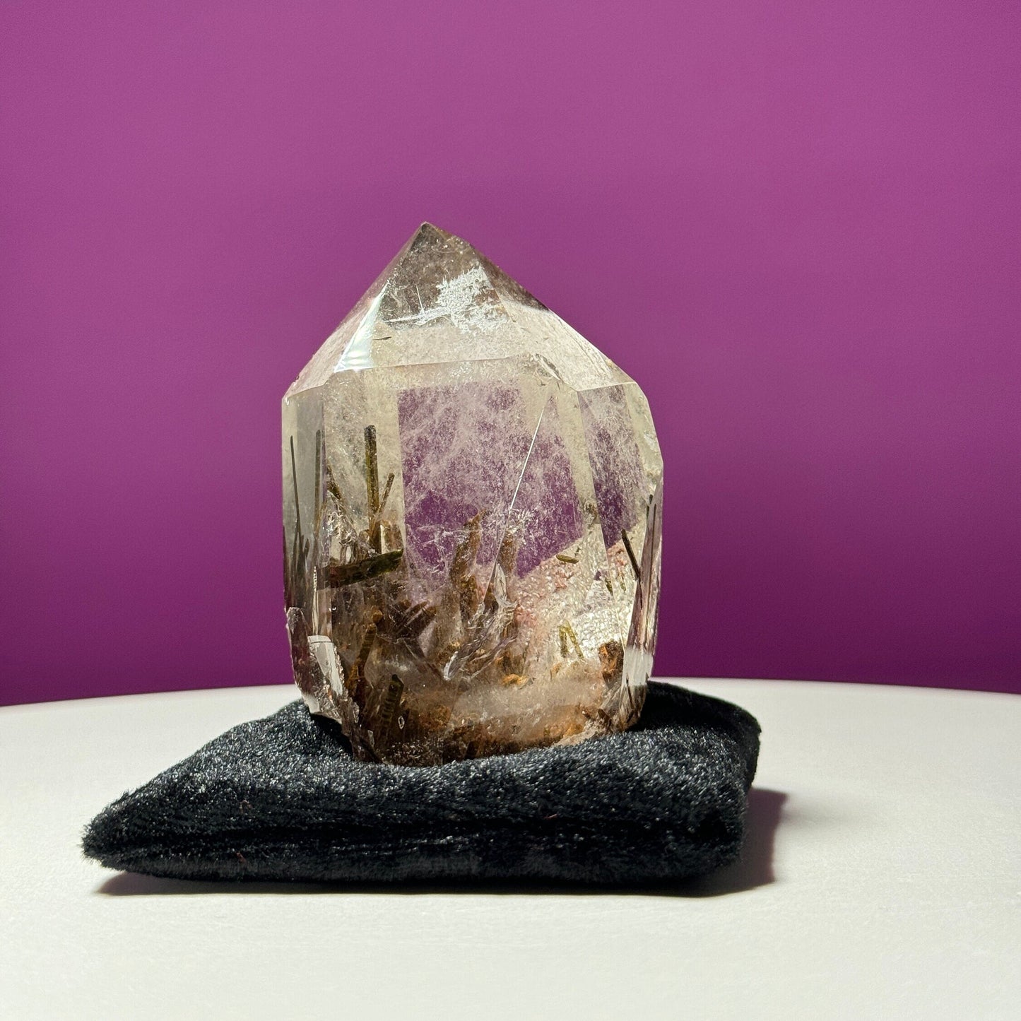 Green Tourmaline in Quartz (Brazil) (Includes Black Velvet Crystal Pillow)