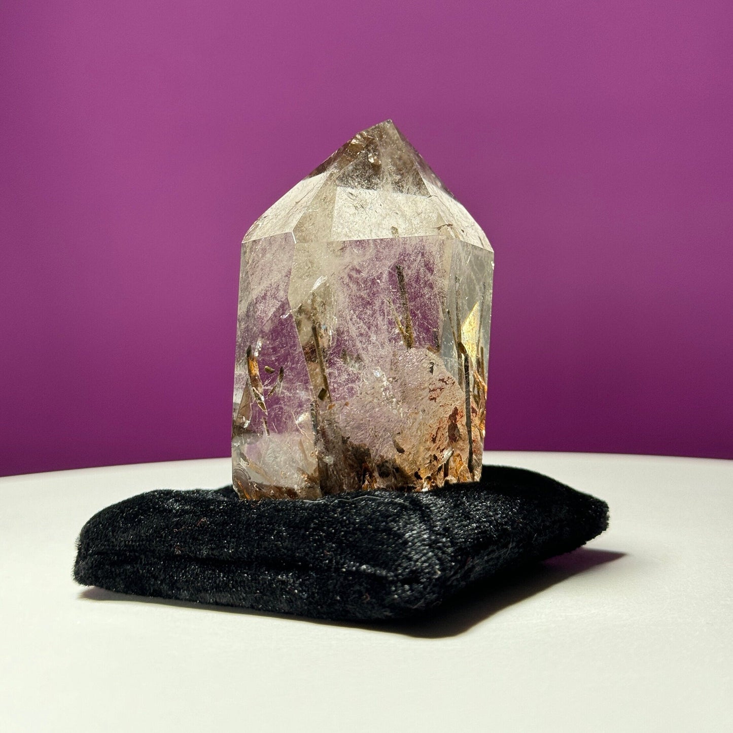 Green Tourmaline in Quartz (Brazil) (Includes Black Velvet Crystal Pillow)