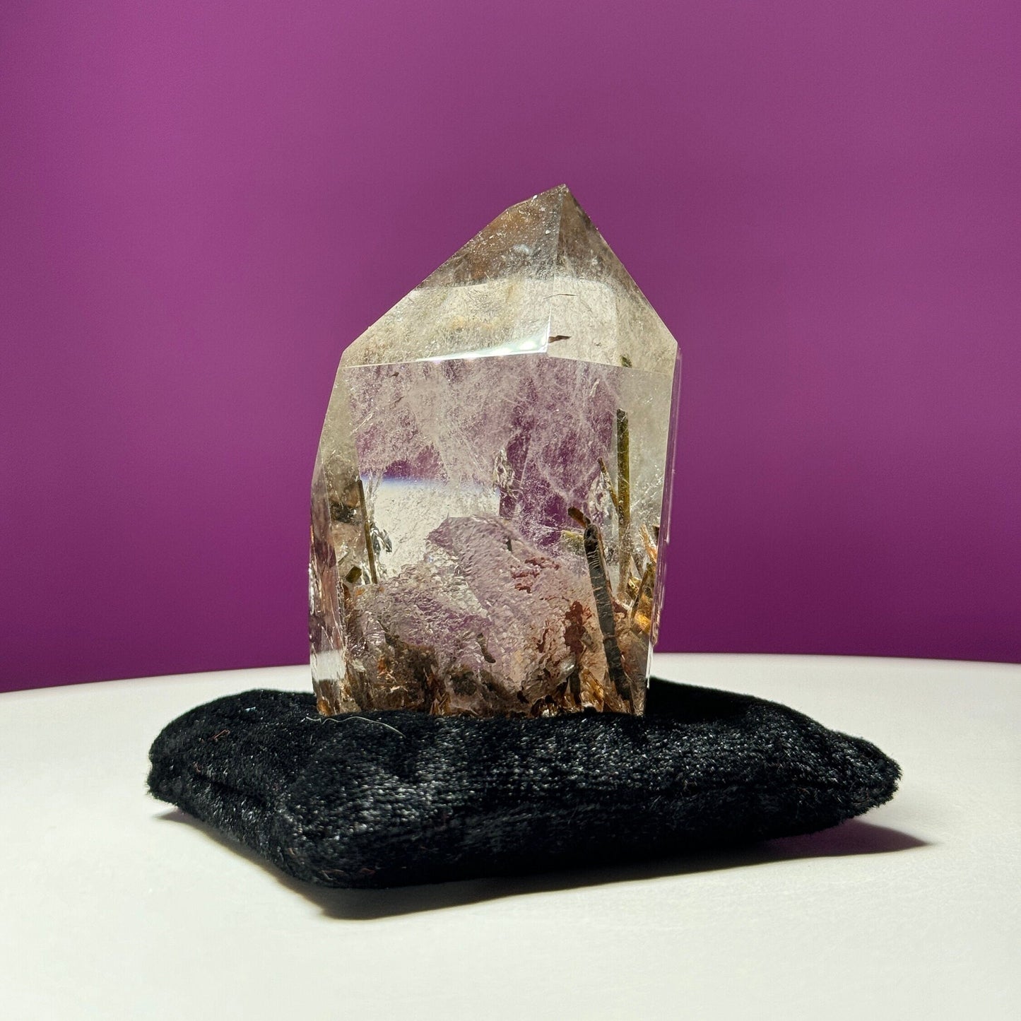 Green Tourmaline in Quartz (Brazil) (Includes Black Velvet Crystal Pillow)