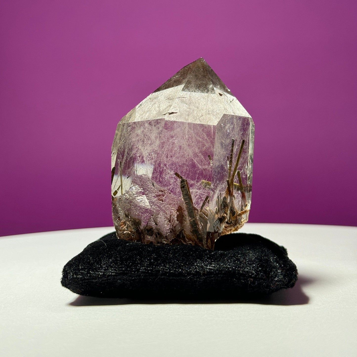 Green Tourmaline in Quartz (Brazil) (Includes Black Velvet Crystal Pillow)