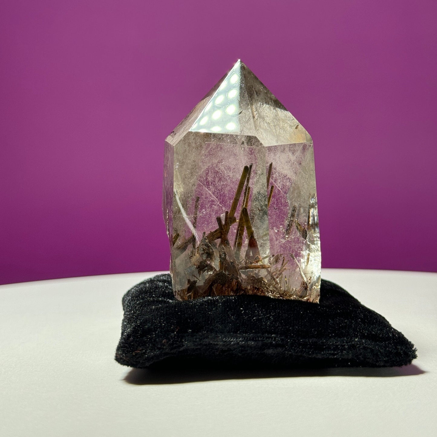 Green Tourmaline in Quartz (Brazil) (Includes Black Velvet Crystal Pillow)