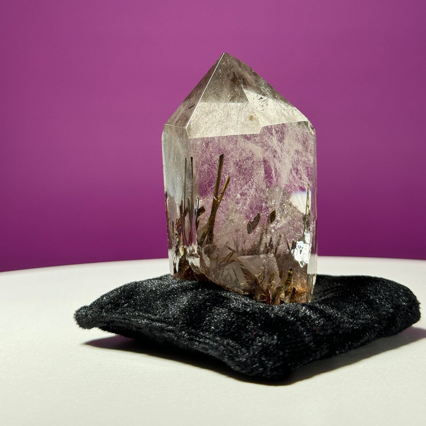 Green Tourmaline in Quartz (Brazil) (Includes Black Velvet Crystal Pillow)