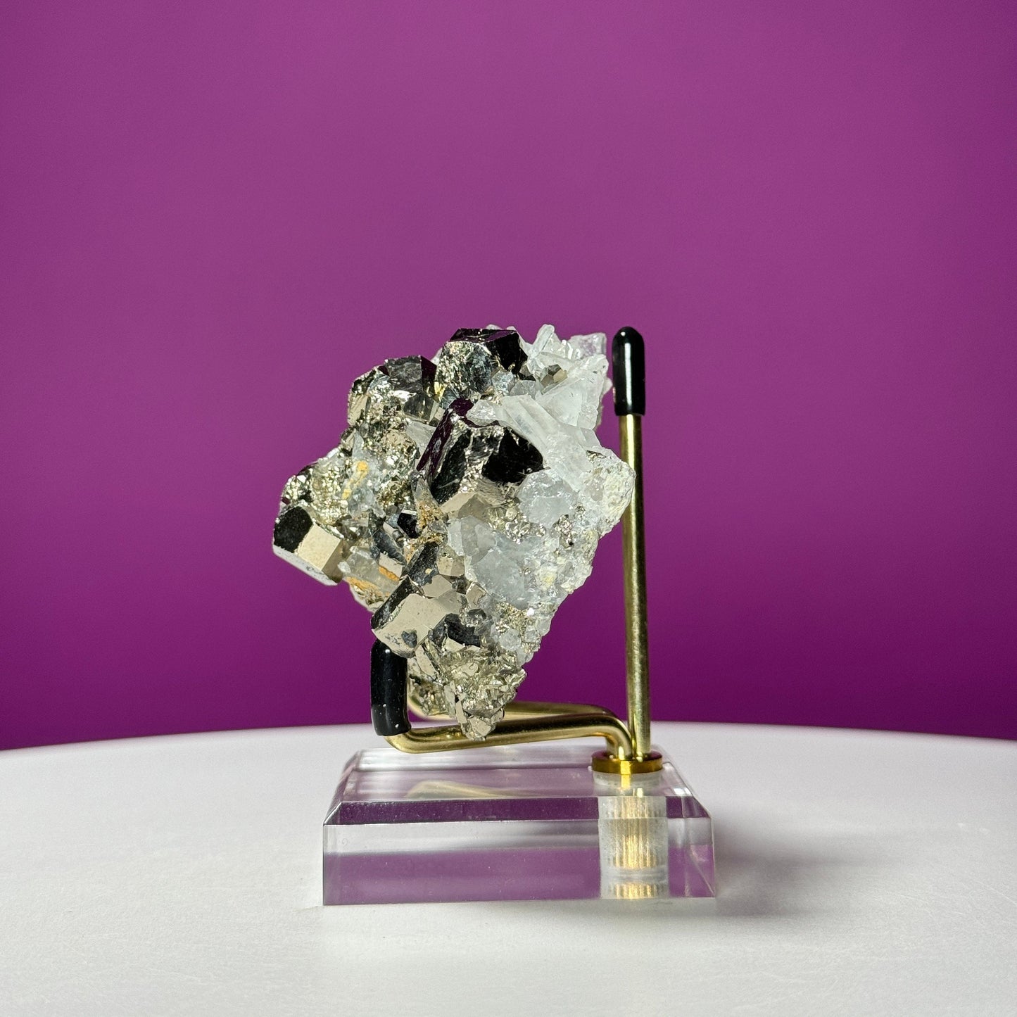 Chalcopyrite on Quartz Specimen (China) (Includes Metal/Acrylic Stand)