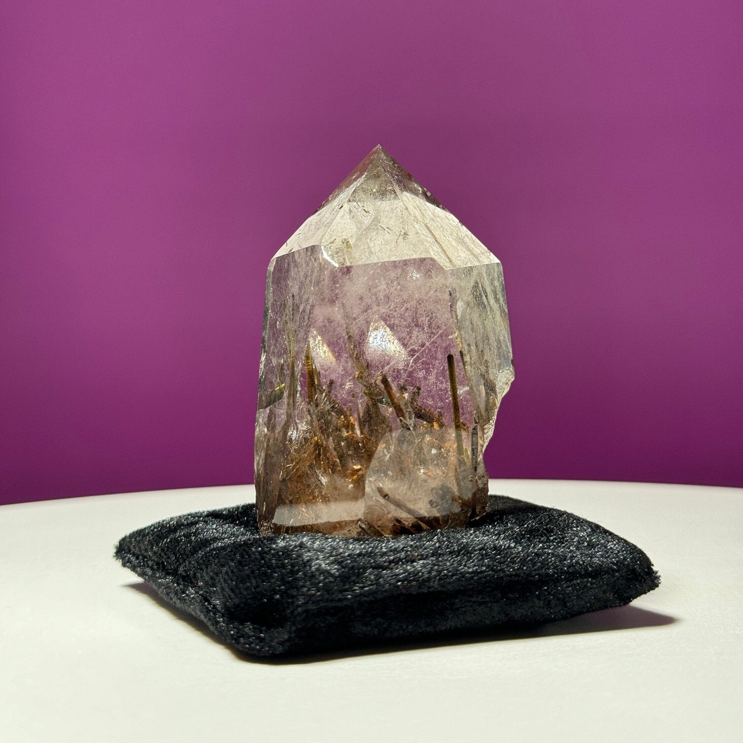 Green Tourmaline in Quartz (Brazil) (Includes Black Velvet Crystal Pillow)