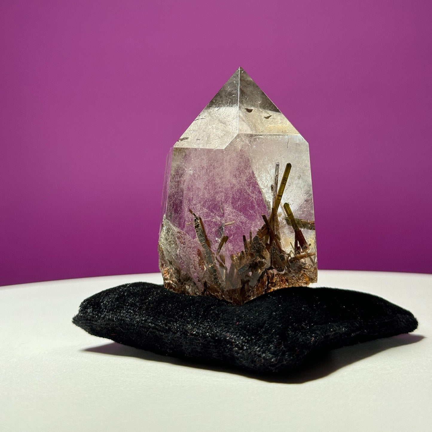 Green Tourmaline in Quartz (Brazil) (Includes Black Velvet Crystal Pillow)