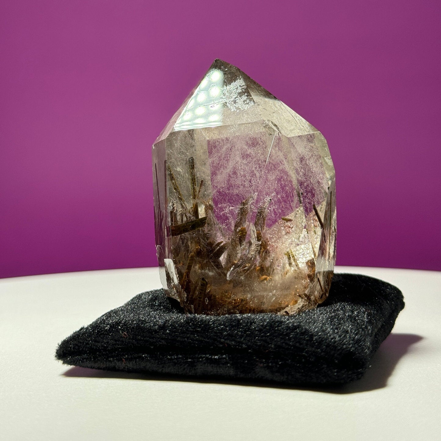 Green Tourmaline in Quartz (Brazil) (Includes Black Velvet Crystal Pillow)