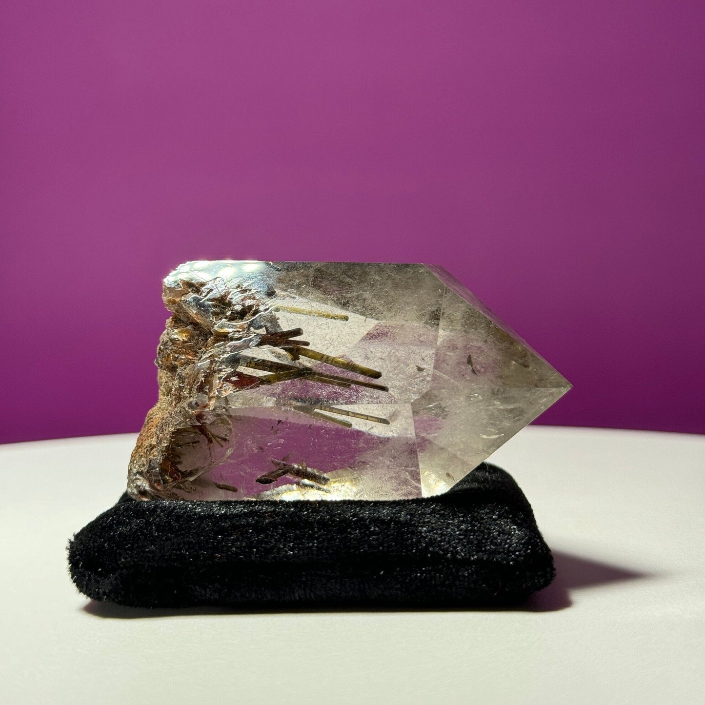 Green Tourmaline in Quartz (Brazil) (Includes Black Velvet Crystal Pillow)